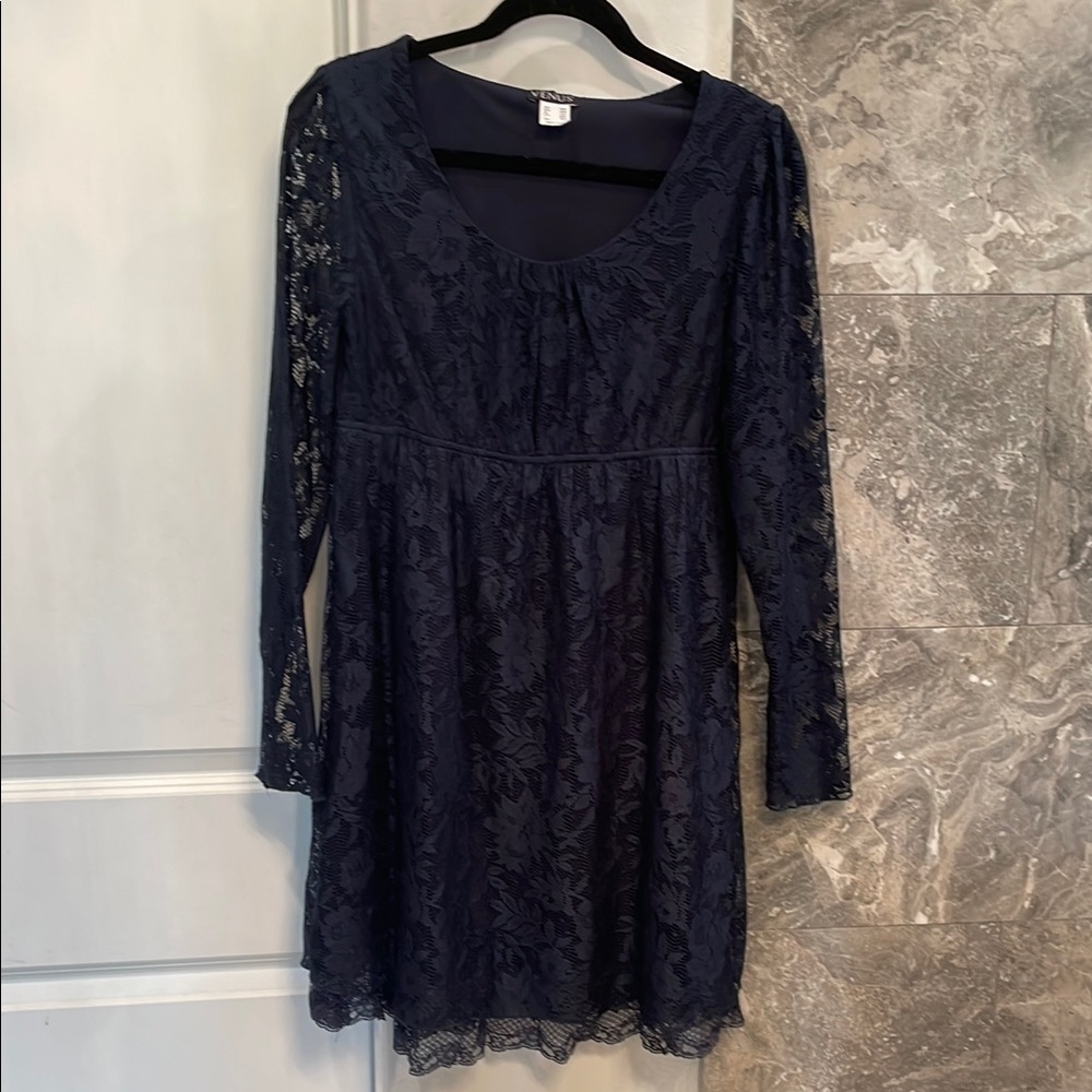 Elegant Navy Lace Dress